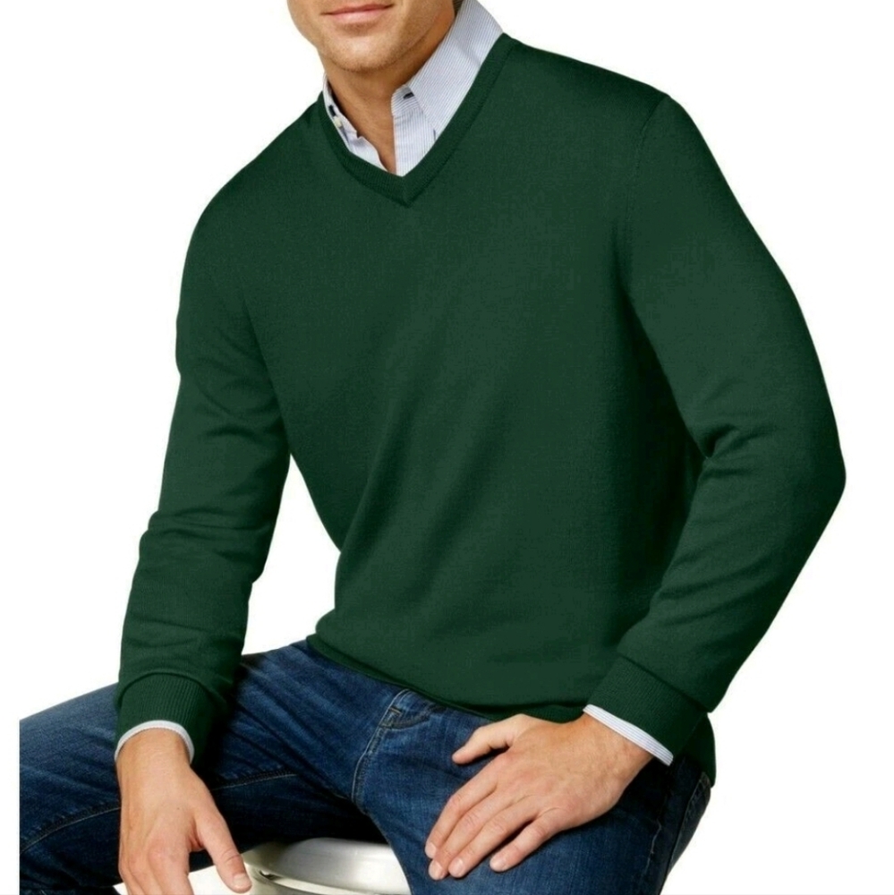 Club Room Ivy League Green Wool Blend V-Neck Pullover Sweater Size S